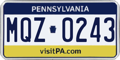 PA license plate MQZ0243