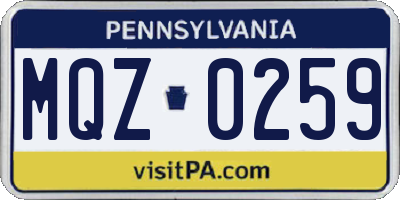 PA license plate MQZ0259