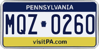PA license plate MQZ0260