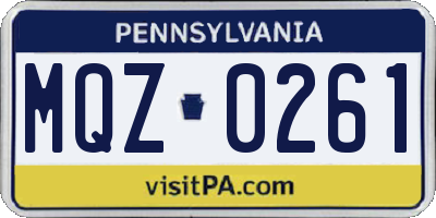 PA license plate MQZ0261
