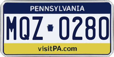 PA license plate MQZ0280