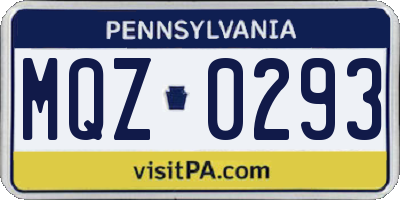 PA license plate MQZ0293