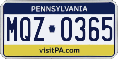 PA license plate MQZ0365