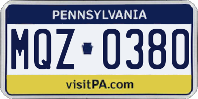 PA license plate MQZ0380