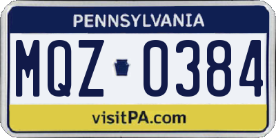 PA license plate MQZ0384