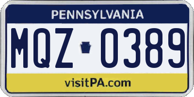 PA license plate MQZ0389