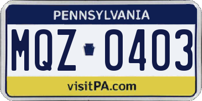 PA license plate MQZ0403