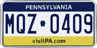 PA license plate MQZ0409