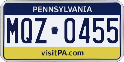 PA license plate MQZ0455