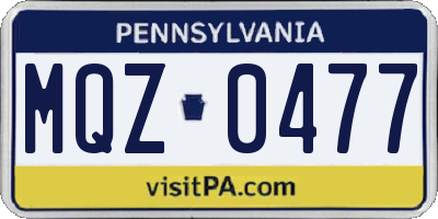 PA license plate MQZ0477