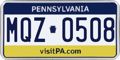 PA license plate MQZ0508