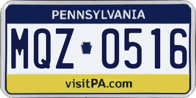 PA license plate MQZ0516
