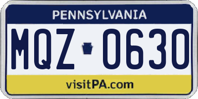 PA license plate MQZ0630