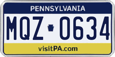 PA license plate MQZ0634