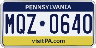 PA license plate MQZ0640