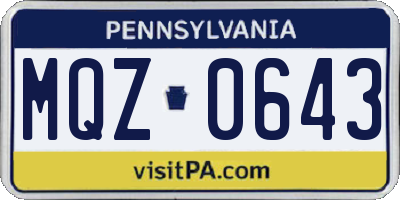 PA license plate MQZ0643
