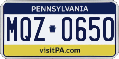 PA license plate MQZ0650