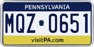 PA license plate MQZ0651