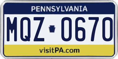 PA license plate MQZ0670
