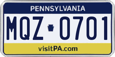 PA license plate MQZ0701