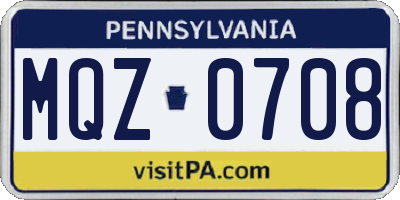 PA license plate MQZ0708
