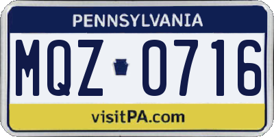 PA license plate MQZ0716