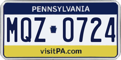 PA license plate MQZ0724