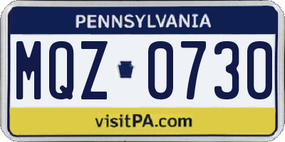 PA license plate MQZ0730