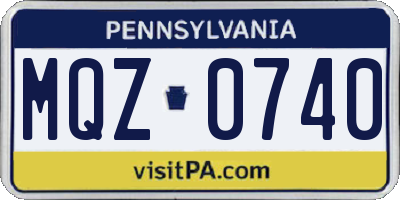 PA license plate MQZ0740