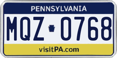 PA license plate MQZ0768