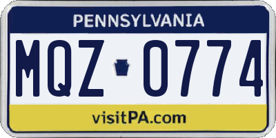 PA license plate MQZ0774