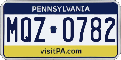 PA license plate MQZ0782