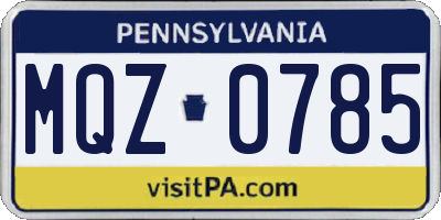 PA license plate MQZ0785