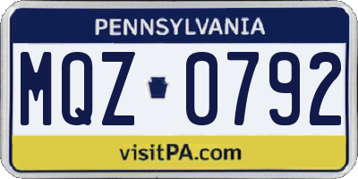 PA license plate MQZ0792