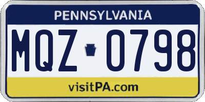 PA license plate MQZ0798