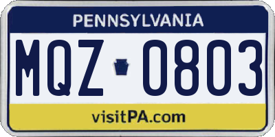 PA license plate MQZ0803