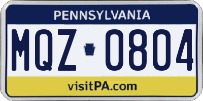 PA license plate MQZ0804