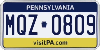 PA license plate MQZ0809