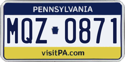 PA license plate MQZ0871