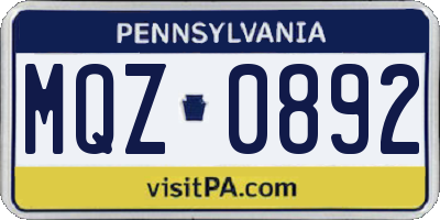 PA license plate MQZ0892
