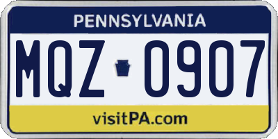 PA license plate MQZ0907