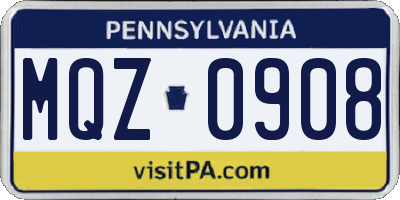 PA license plate MQZ0908