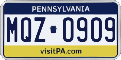 PA license plate MQZ0909