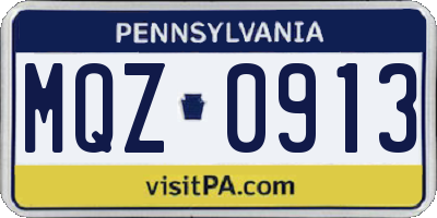 PA license plate MQZ0913