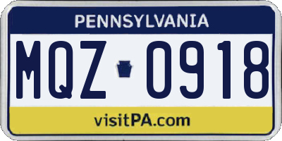 PA license plate MQZ0918