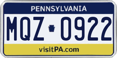 PA license plate MQZ0922