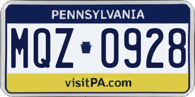 PA license plate MQZ0928