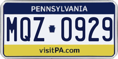 PA license plate MQZ0929