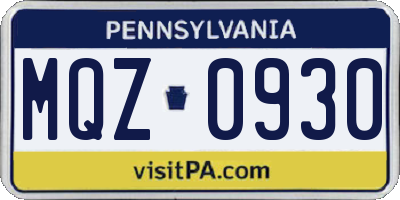 PA license plate MQZ0930