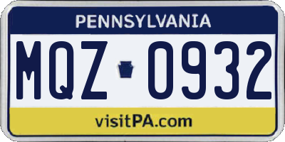 PA license plate MQZ0932